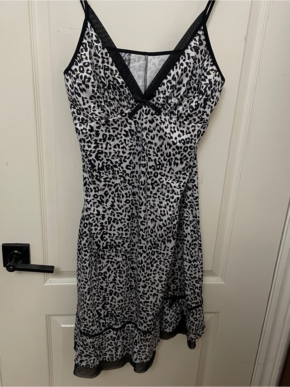 Leopard Print Slip Dress with Black Trim - Women's